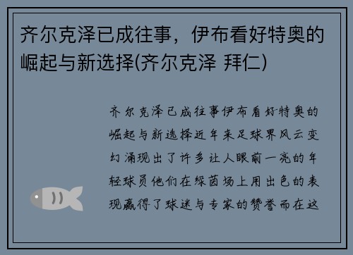 齐尔克泽已成往事，伊布看好特奥的崛起与新选择(齐尔克泽 拜仁)