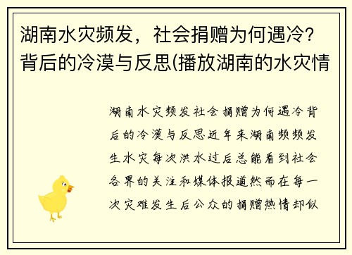 湖南水灾频发，社会捐赠为何遇冷？背后的冷漠与反思(播放湖南的水灾情况)